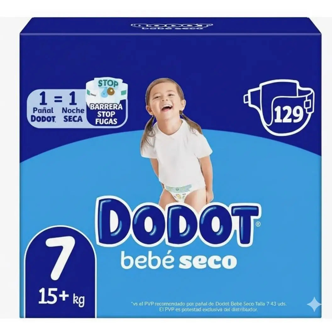 Dodot Baby-Dry, formato XXL, tallas de la 3 a la 7. Pañales para bebé con sistema de triple protección antifugas, el nº 1 en ultra sequedad, triple capa absorbente, la piel de tu bebé seca hasta por 12 horas.
