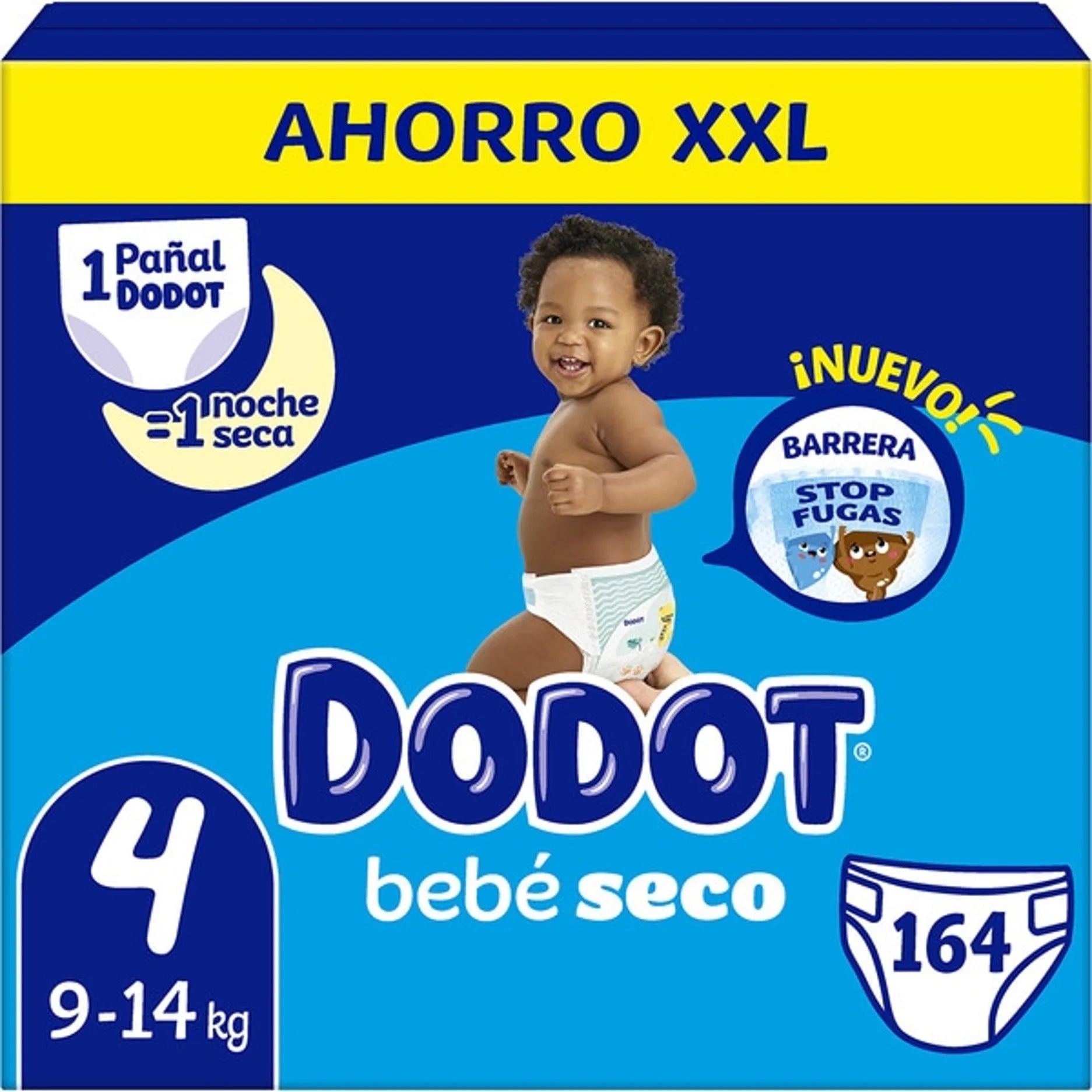 Dodot Baby-Dry, formato XXL, tallas de la 3 a la 7. Pañales para bebé con sistema de triple protección antifugas, el nº 1 en ultra sequedad, triple capa absorbente, la piel de tu bebé seca hasta por 12 horas.