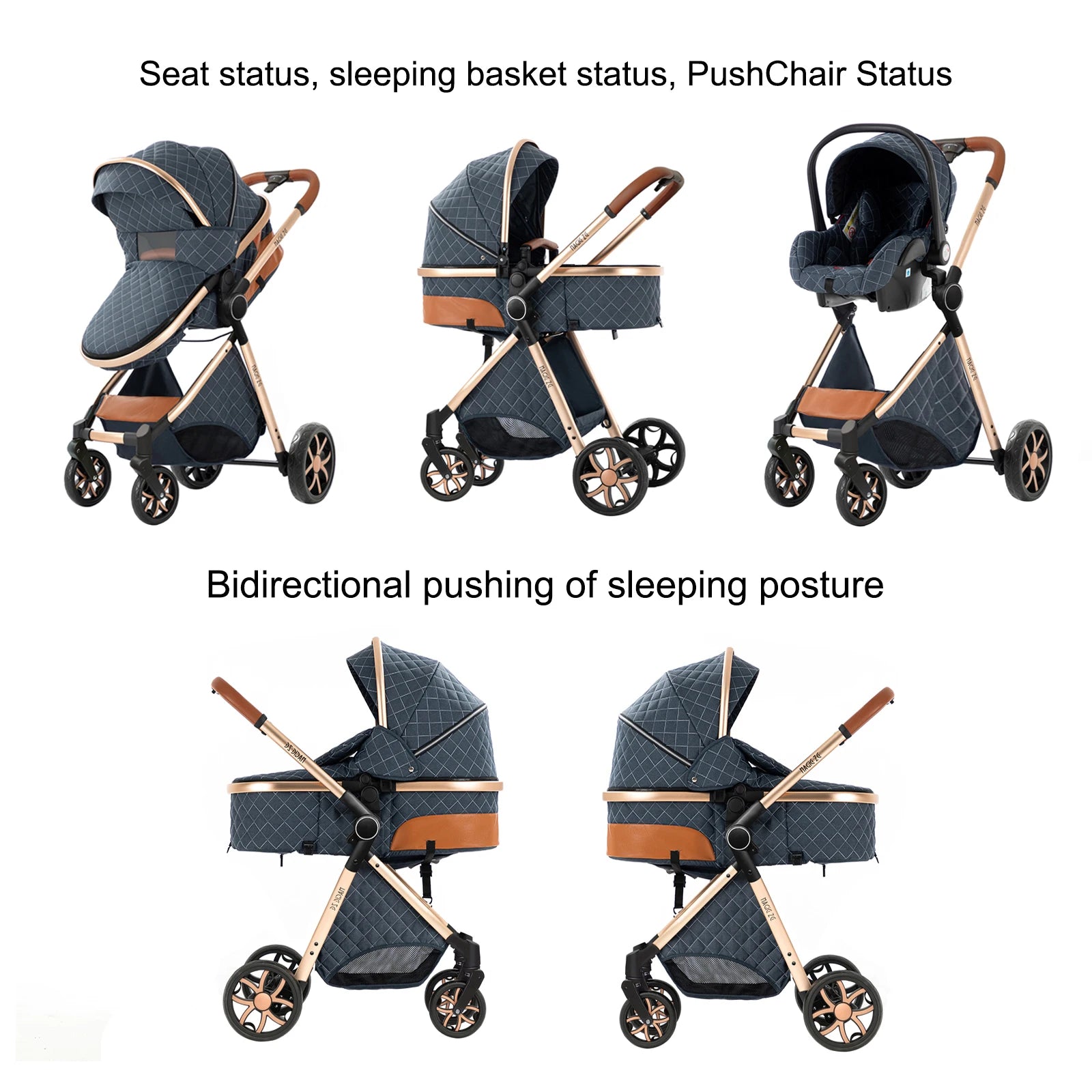 Sistema de Viaje para Bebé 3 en 1: Cochecito, Cuna Ligera desde el Nacimiento, Carrito Todo Terreno, Plegado Compacto, Silla de Paseo de Verano.