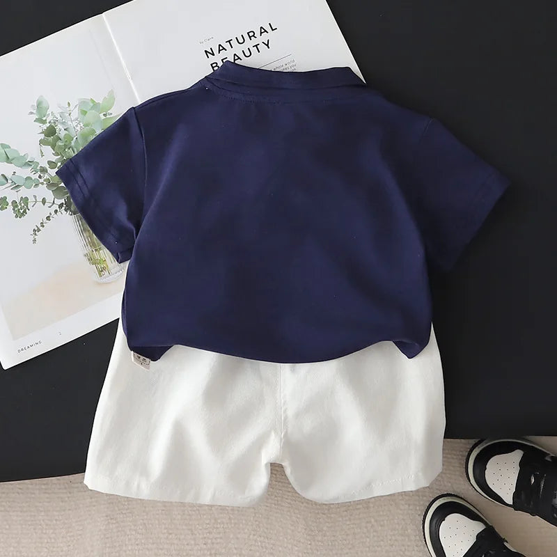 Conjunto de ropa de moda de verano para bebé niño: Camiseta polo clásica y pantalones cortos (2 piezas), traje de chándal infantil para niños pequeños.